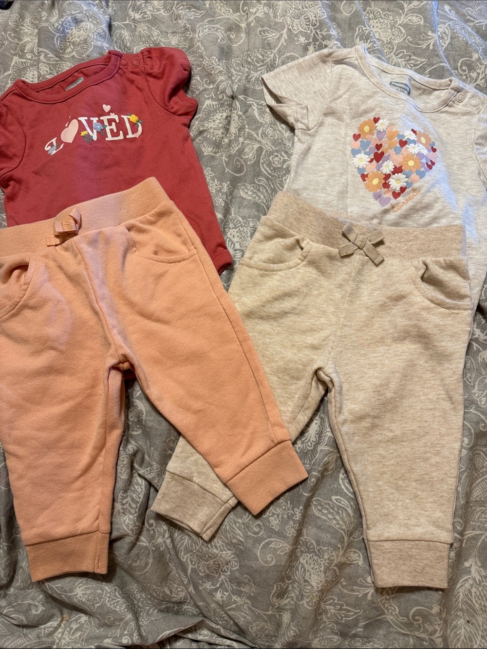 Garanimals Peach & Cream Baby Jogger Pants with Heart & Loved Tops